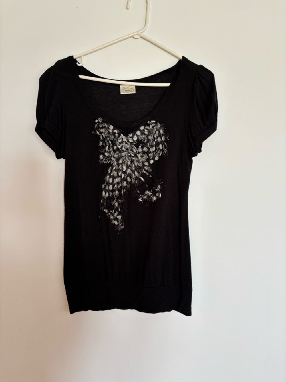 Pretty Good Black Tee with White Bow Graphic